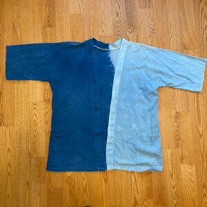 Indigo dye two-toned cotton kimono with pockets tie dye handmade